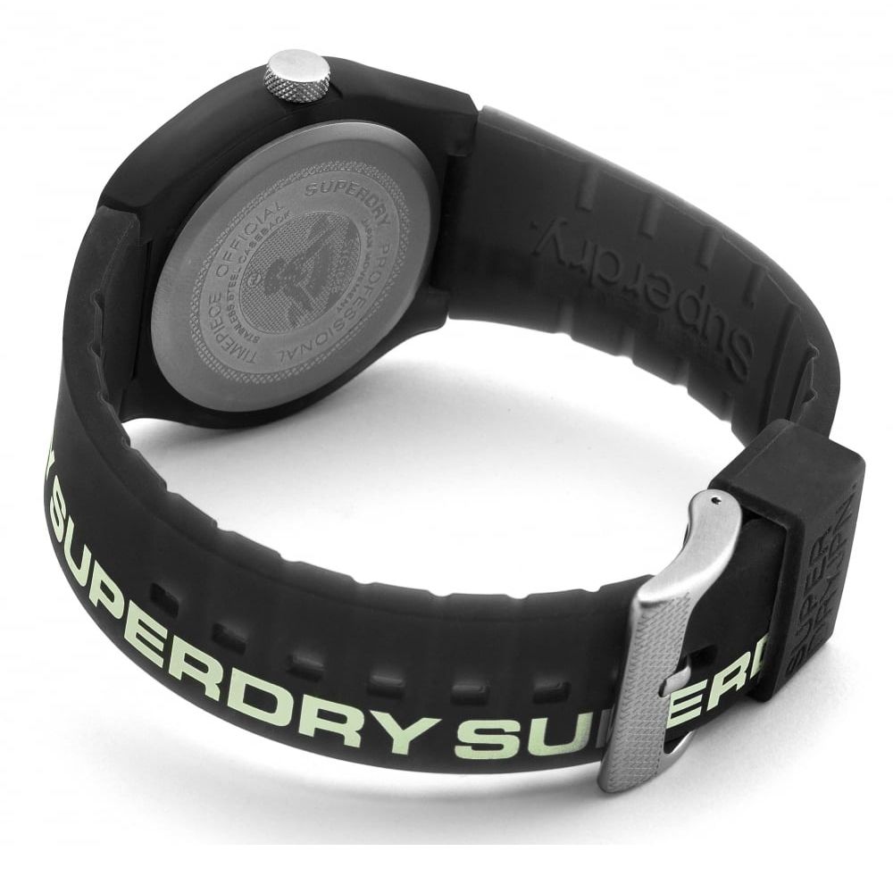Urban Semi Opaque Black Semi Transparent With Pale Green Luminous Printed Logo Silicone Strap Watch With Transparent Black With Visible Movement Dial