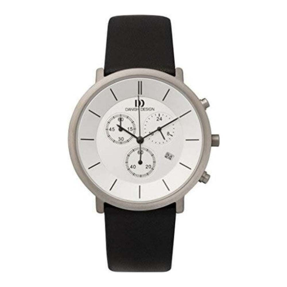 Gents Chronograph Titanium Black Leather Adjustable Strap Watch