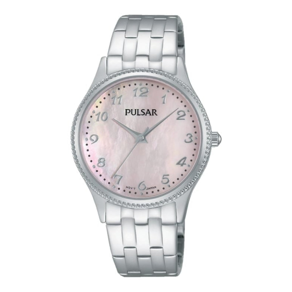 Womens Chrome Bracelet Watch Pink Face