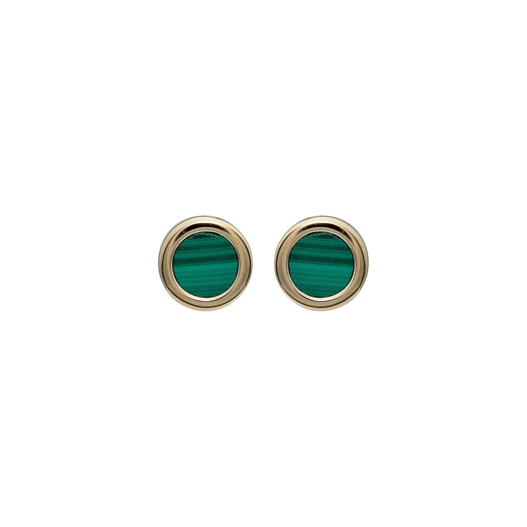 Round Malachite Gold Plated Stud Earrings