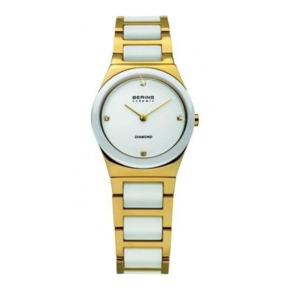 Ladies White Ceramic & GP Steel Two Tone Bracelet Watch