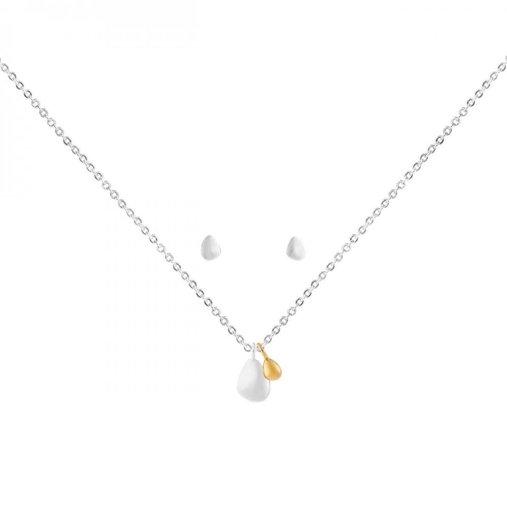 Sentiment Set | Pebble | Silver And Gold | Earrings And Necklace | 46cm + 5cm Extender