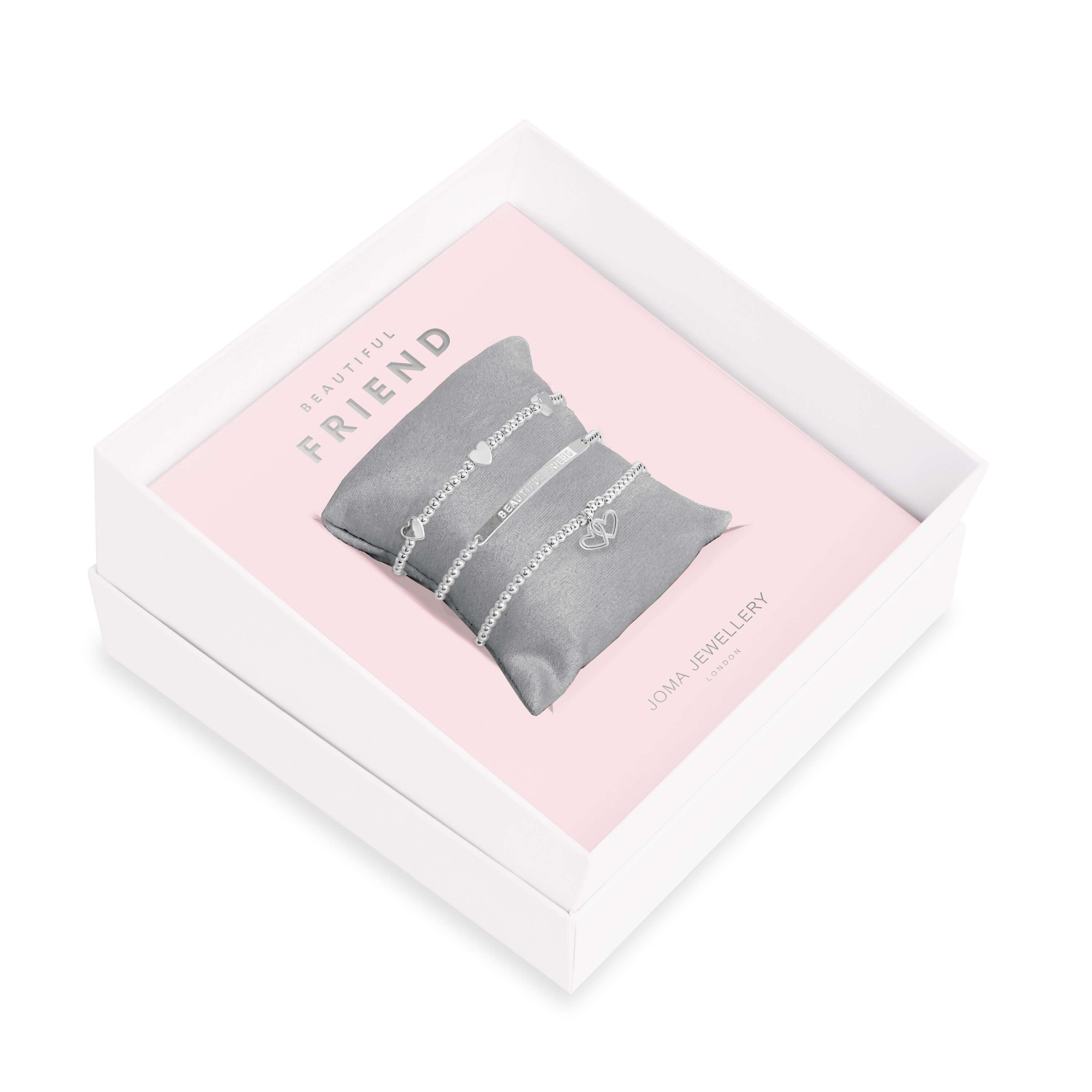 Occasion Gift Box | Beautiful Friend | Silver | Set Of 3 Bracelets | 17.5cm Stretch
