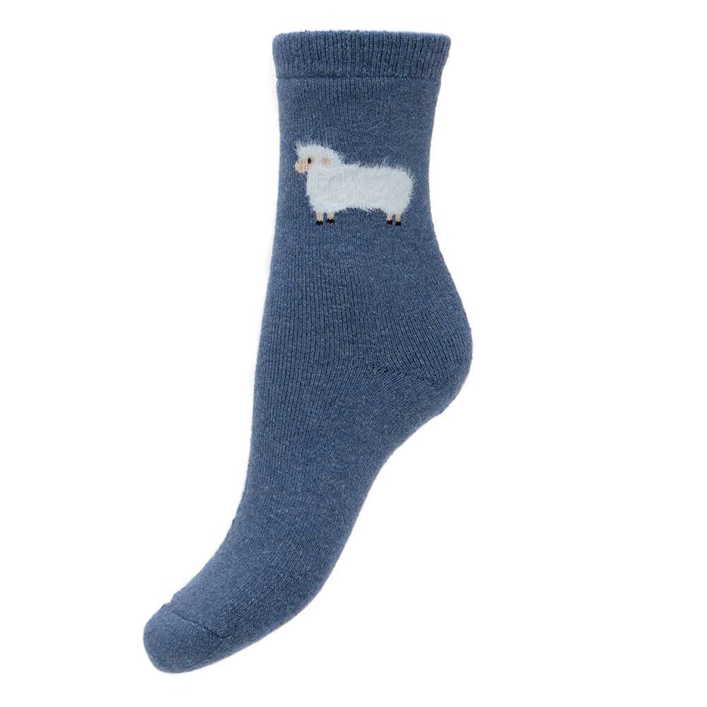Blue Wool Blend Socks With Fluffy Sheep