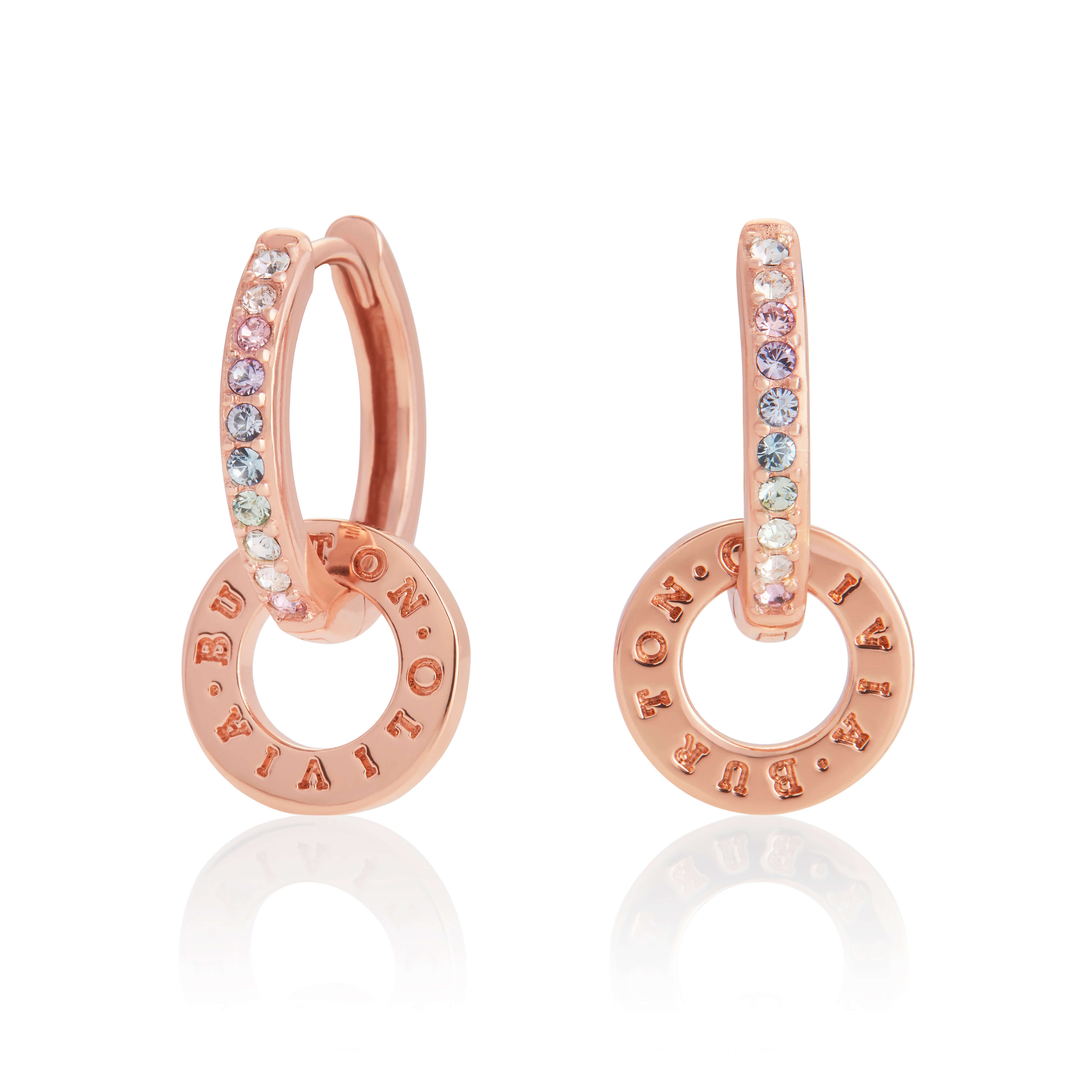 Bejewelled Rainbow Classic 18K Rose Gold Plating Huggie Hoops & Charms Earrings