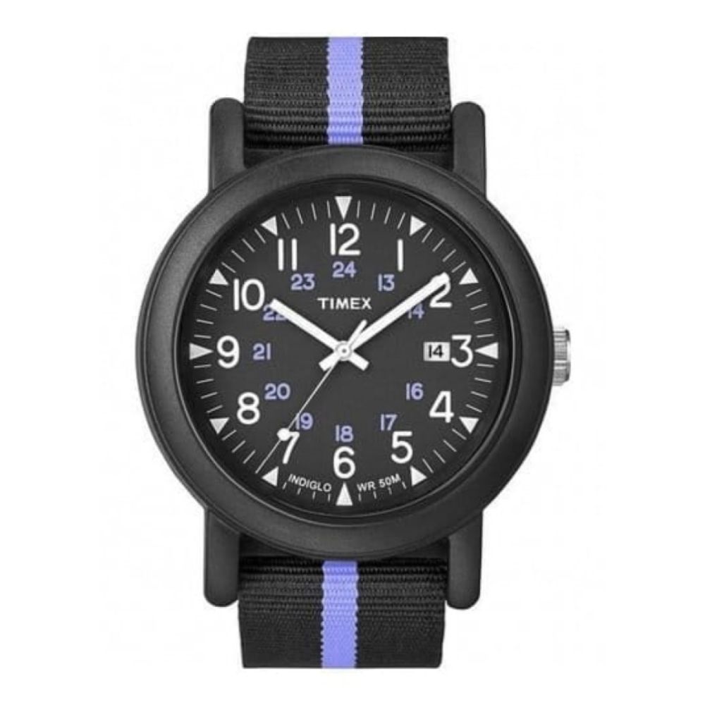 Unisex Camper Black And Lilac Fabric Strap Watch