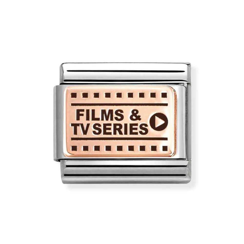 Composable Classic Link With Films & TV Series Symbol In 9k RG & Black Enamel