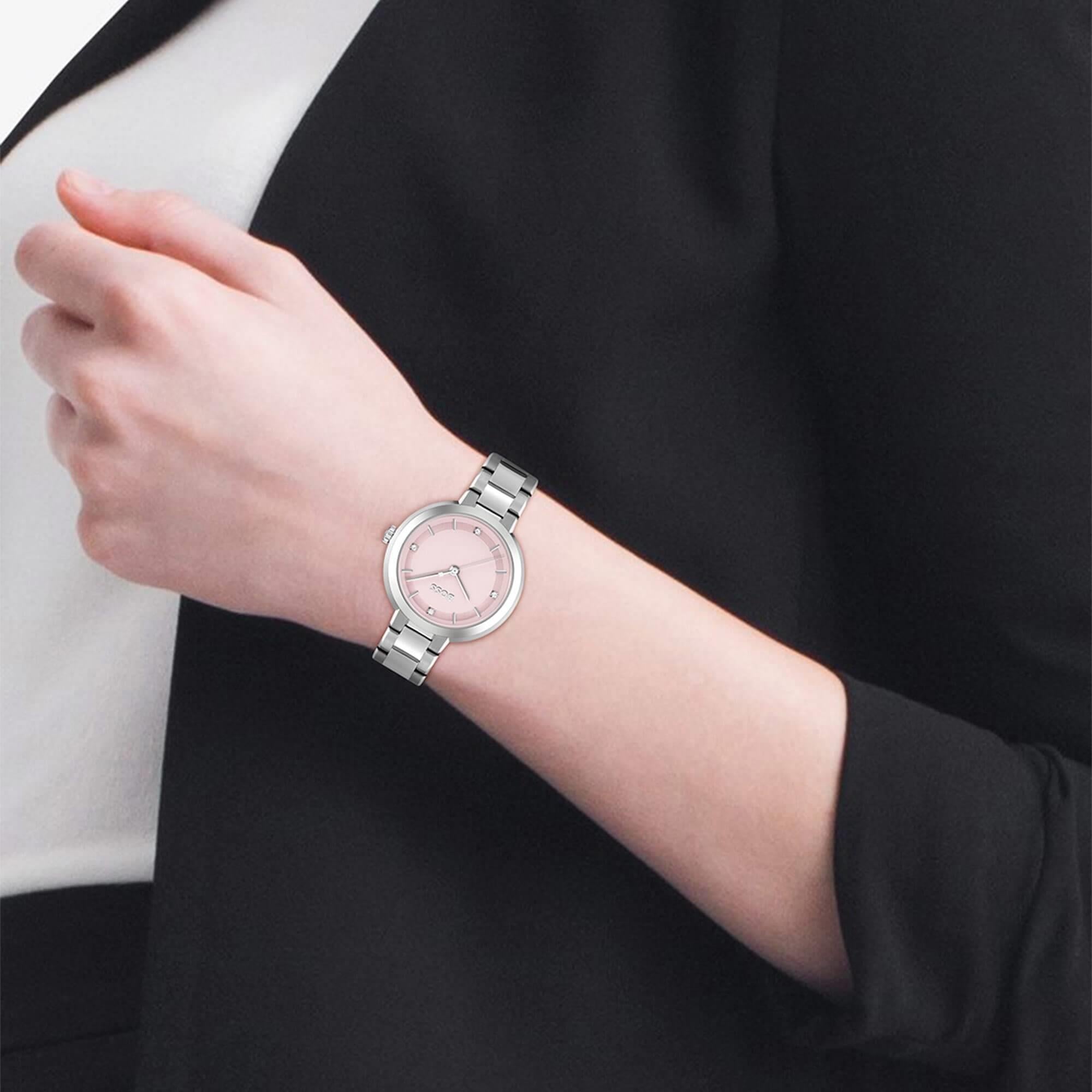 Sena Pink Dial With Stainless Steel Bracelet Strap