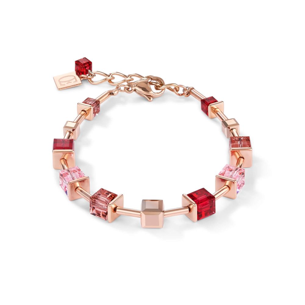 Swarovski Crystals & Red Geo Cube Rose Gold Plated Bracelet