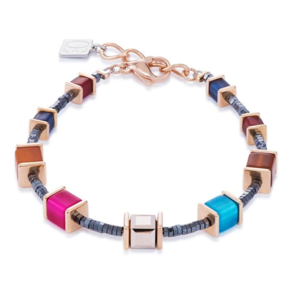 Multicolour Winter 2 Geo Cube & Rose Gold Bracelet