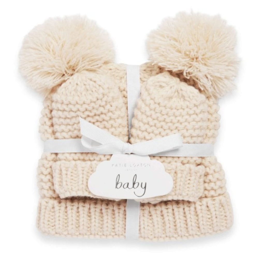 BABY HAT AND MITTENS SET - Cream - 0-6 Months