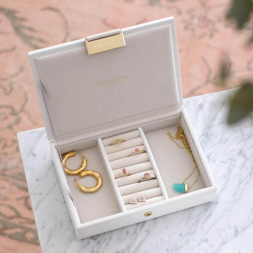 Chalk White Croc Mini Lidded Stacker