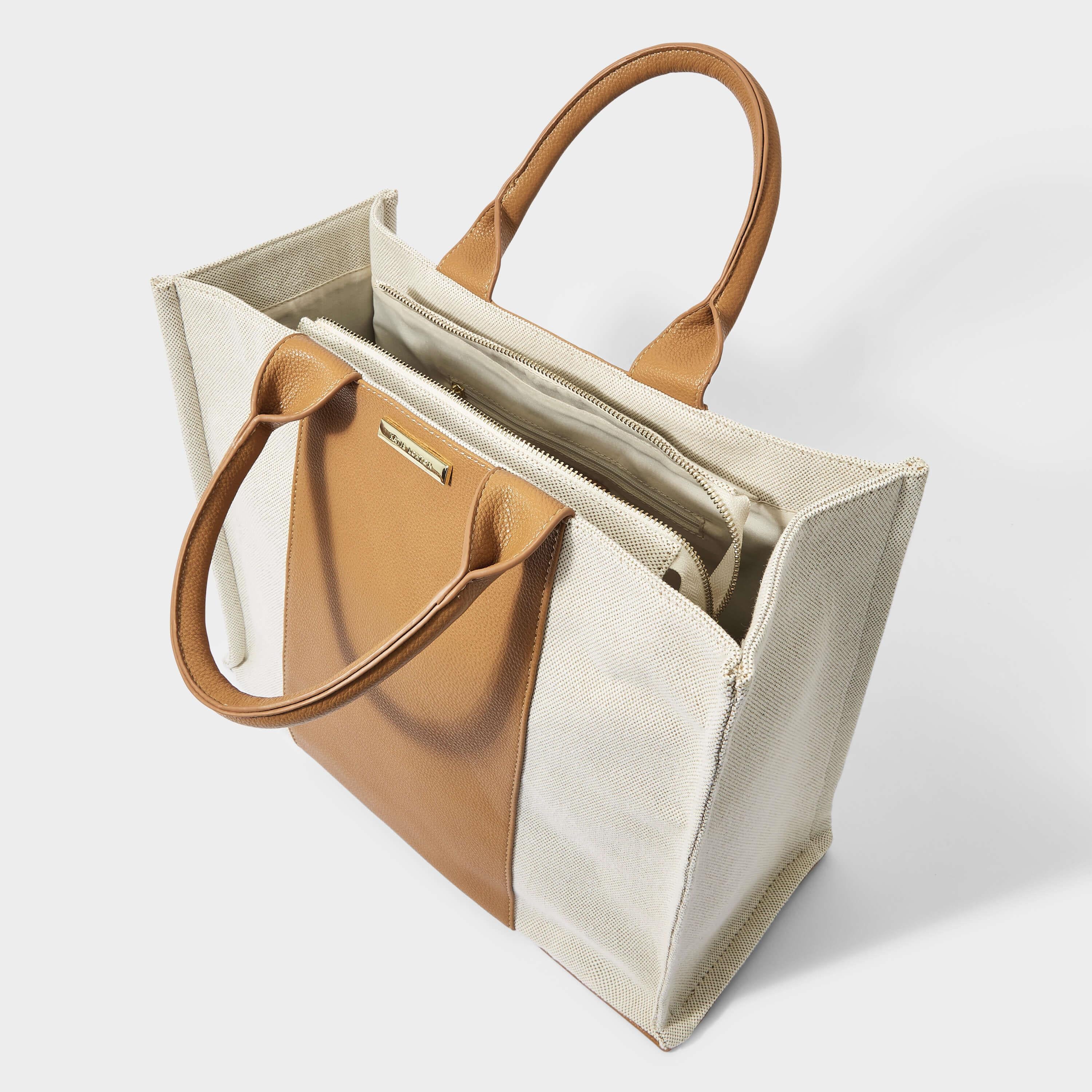 Amalfi Canvas Tote Bag | Cream & Light Brown