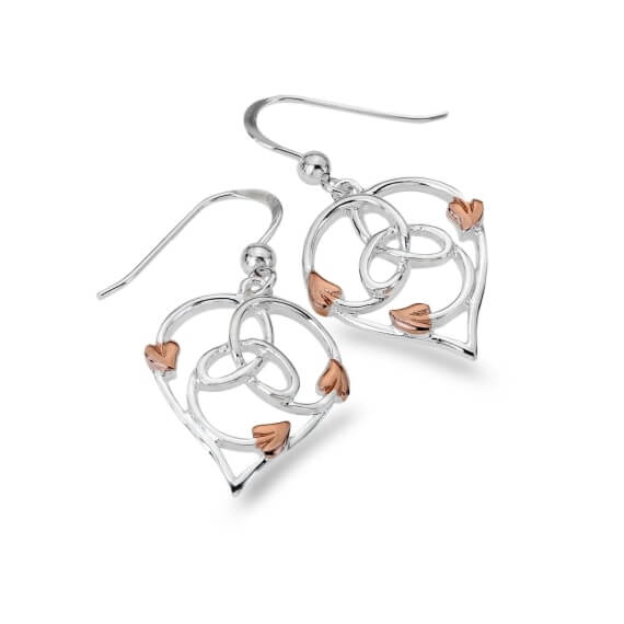 Celtic Heart With Rose Gold Plated Leaves Earrings