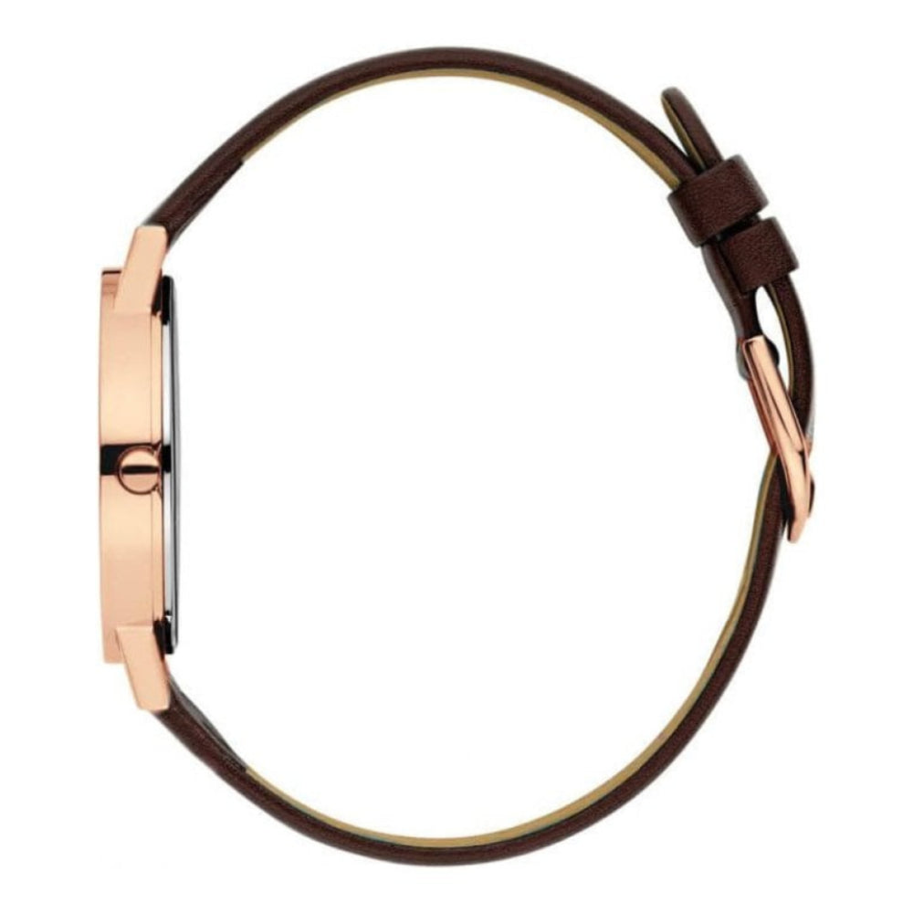 Rose Gold Plated White Dial & Brown Leather Strap Rhine Ladies Watch