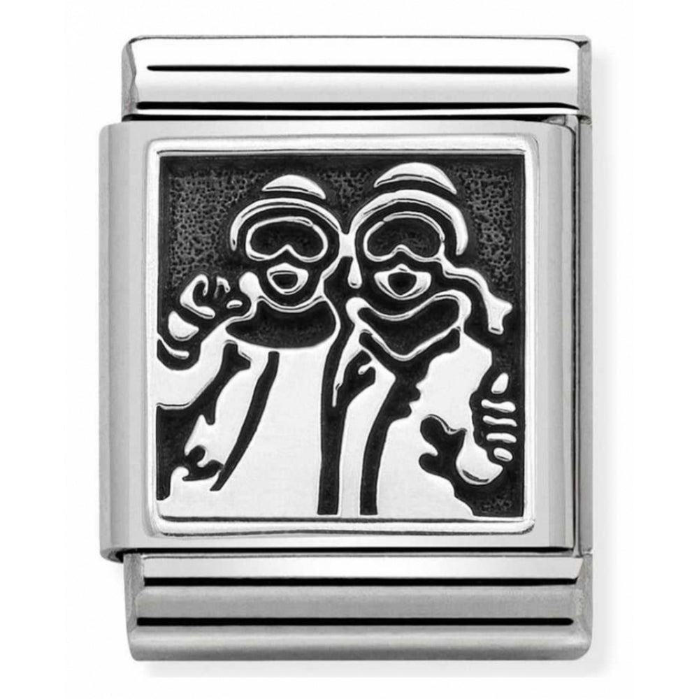 Composable Oxidized Snowboarder Symbol Stainless Steel And Sterling Silver Big Charm