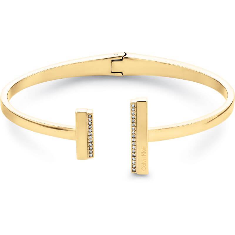 Minimal Linear Crystal Set Gold Tone Open Bar Detail Bangle