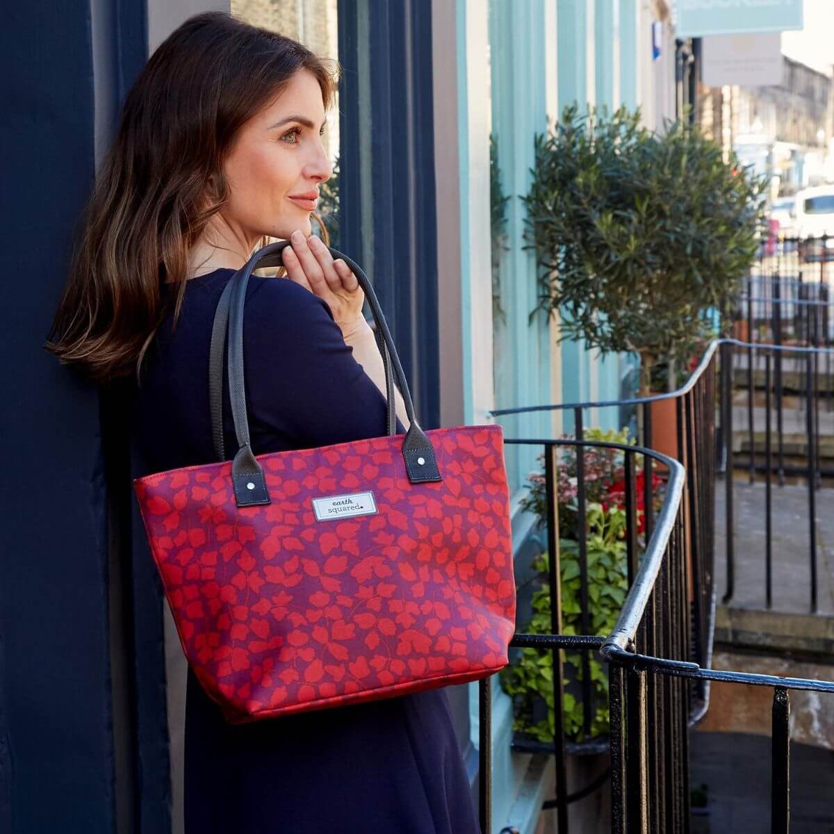 Red Flower Oil Cloth Tote Bag