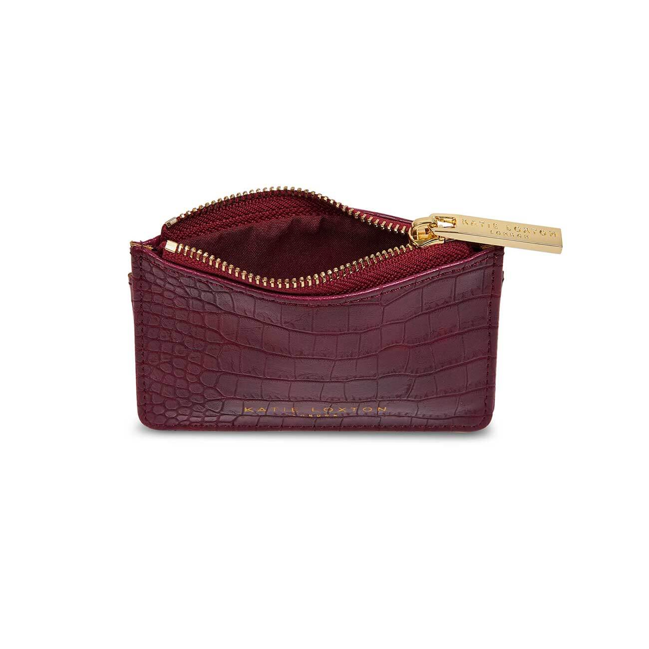Celine Faux Croc Card Holder | Burgundy