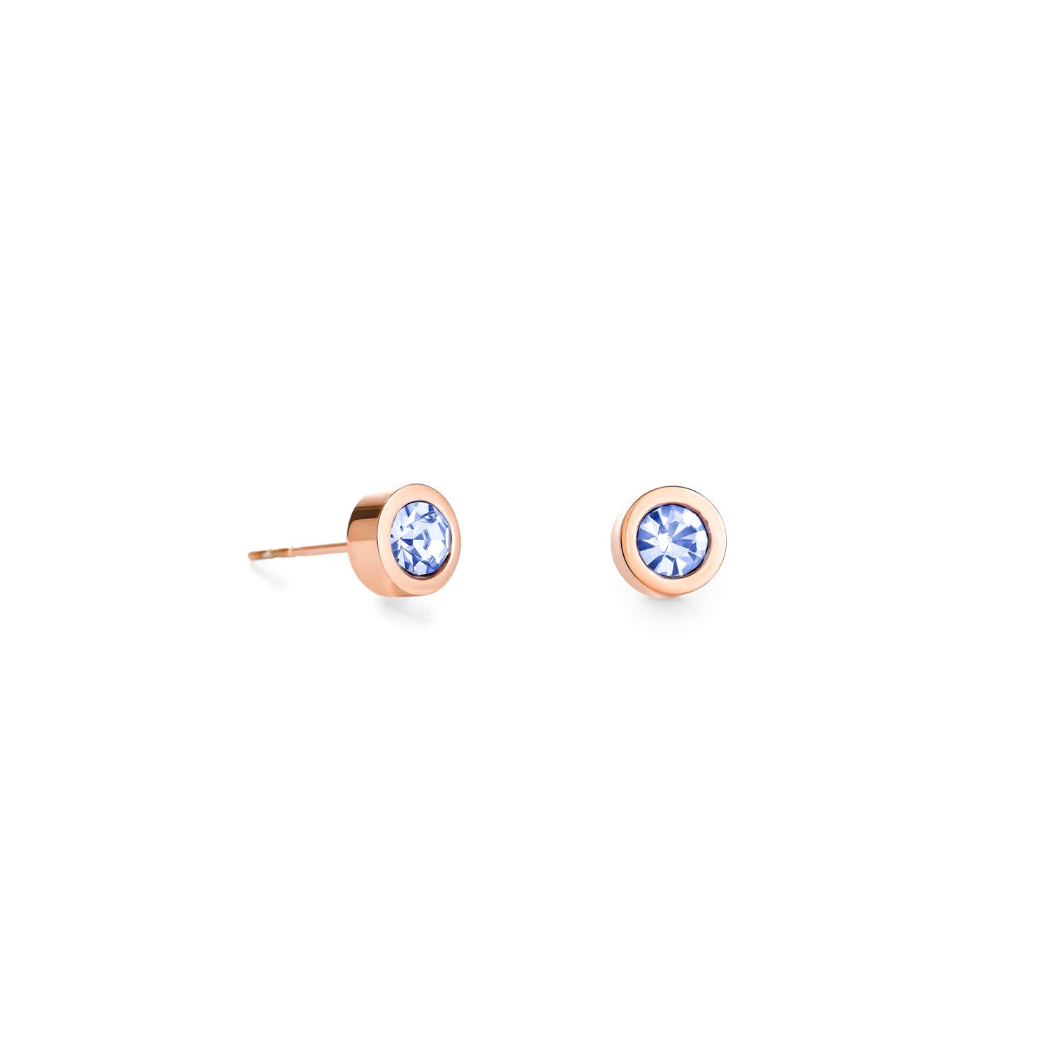 Rose Gold Plated Light Blue Crystal Round Earrings With Stickpin
