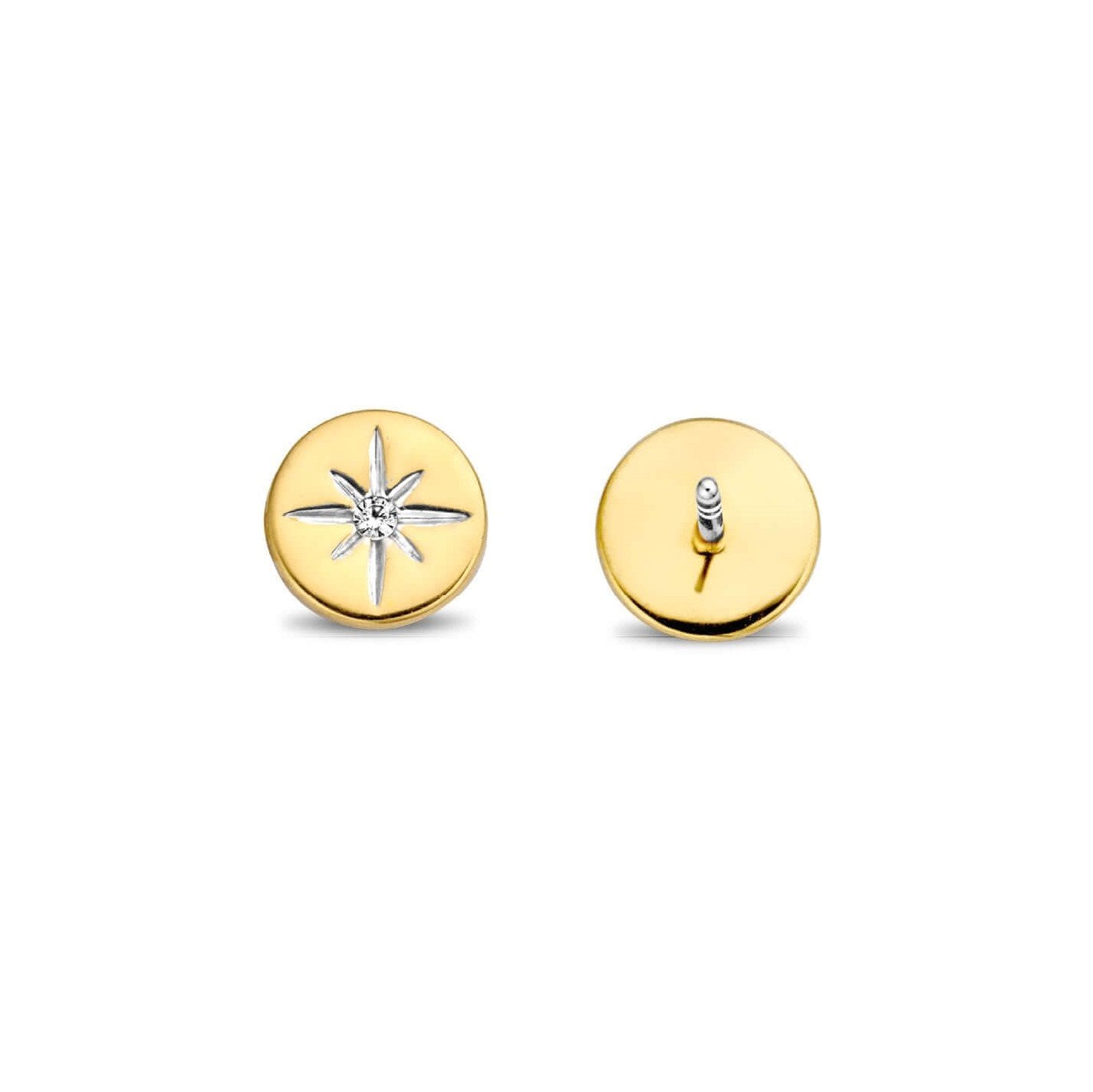 Gold Tone Round CZ Star Stud Earrings