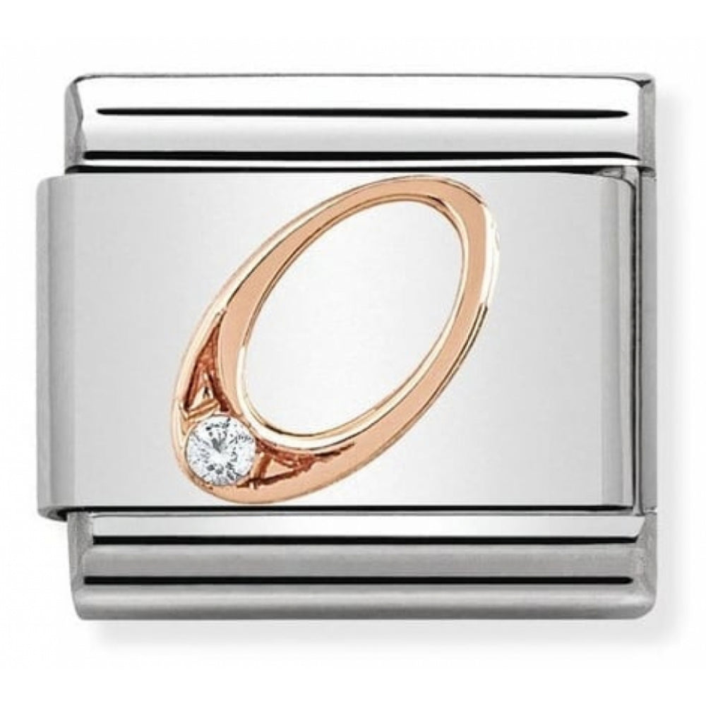 Classic Number 0 In Rose Gold, Steel & Zircon Charm