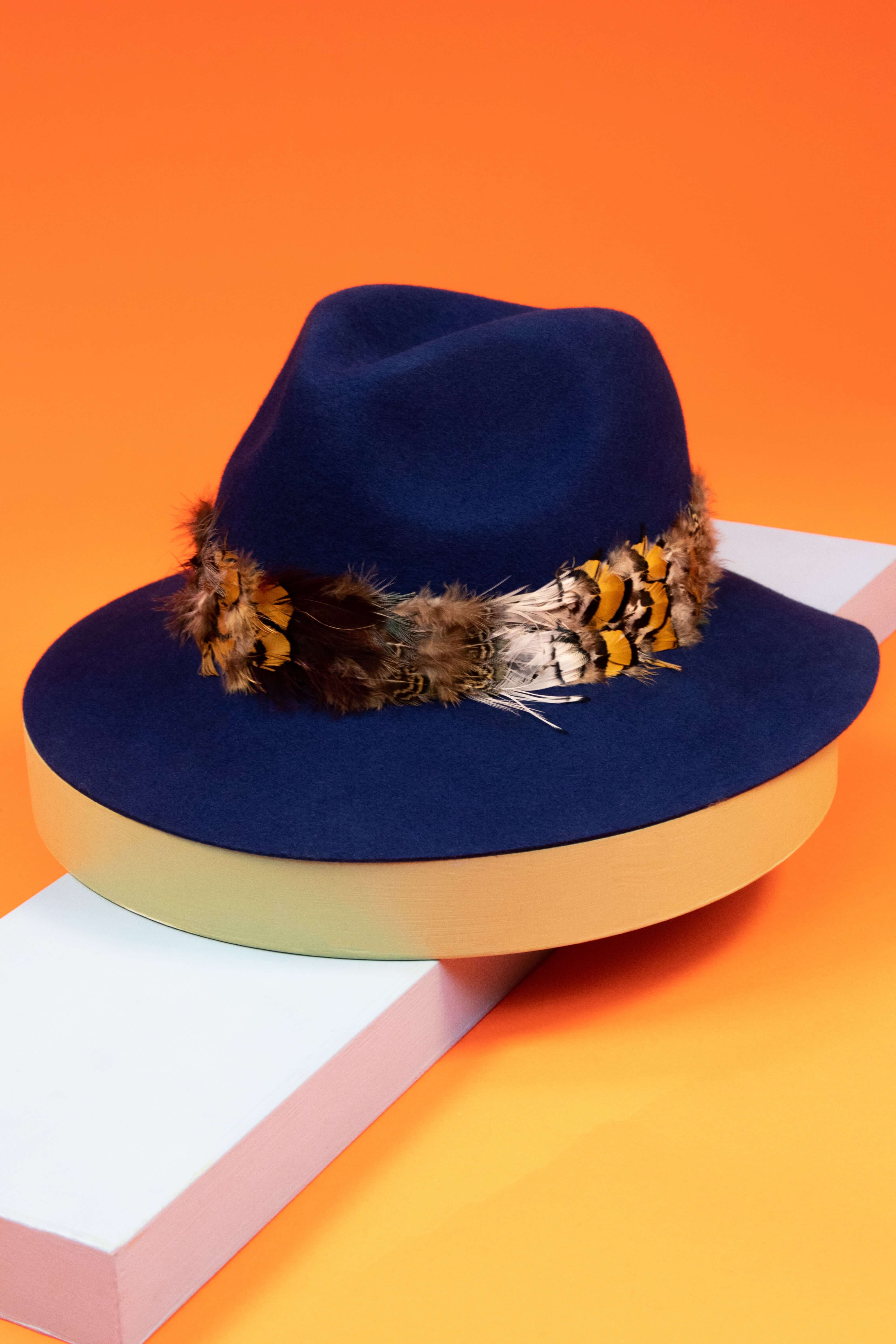 Wool Fedora Feather Band- Navy