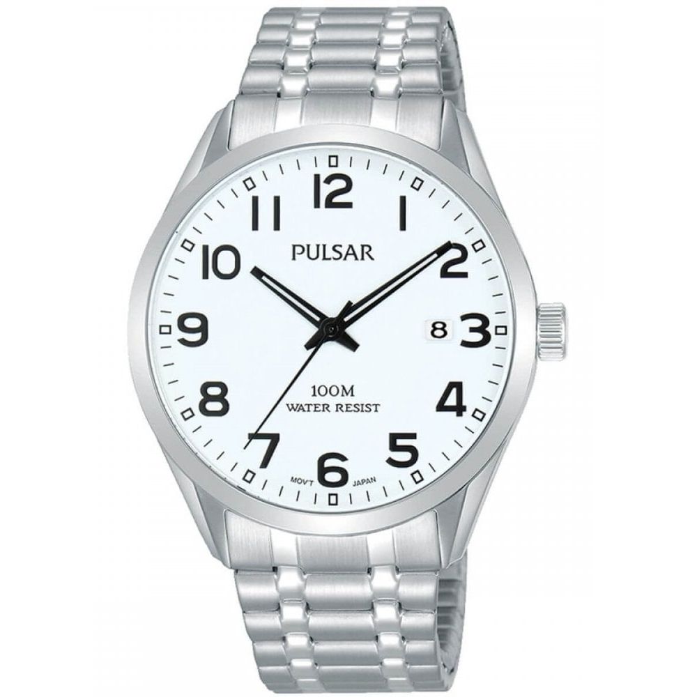 Stainless Steel Expandable Bracelet Strap & Case With White Date Display Dial Gents Watch