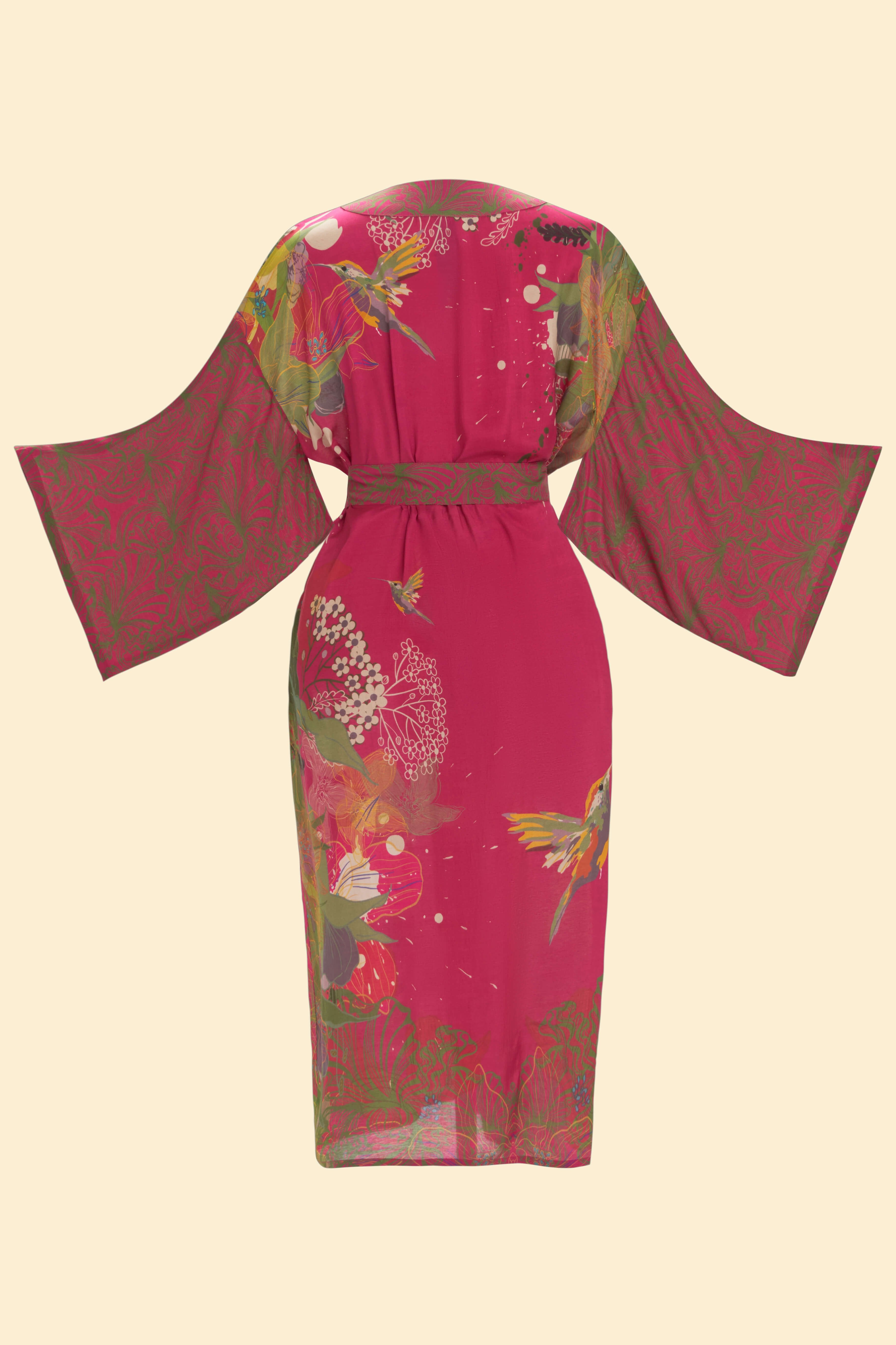 Hummingbird Kimono Gown - Raspberry