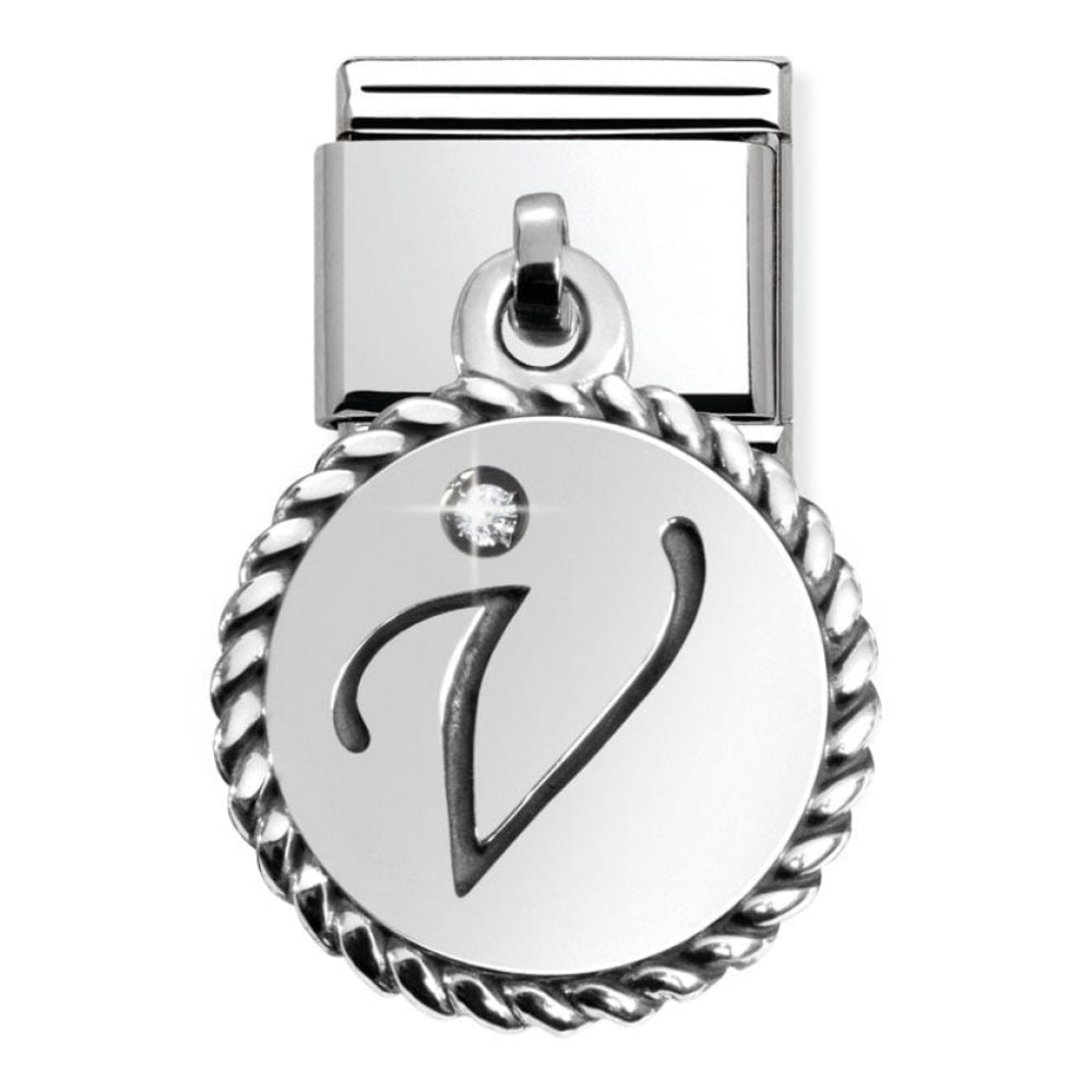 Classic Silver Hanging Letter V with CZ Stone
