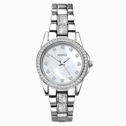 Silver Case & Alloy Bracelet With White Dial Ladies Watch