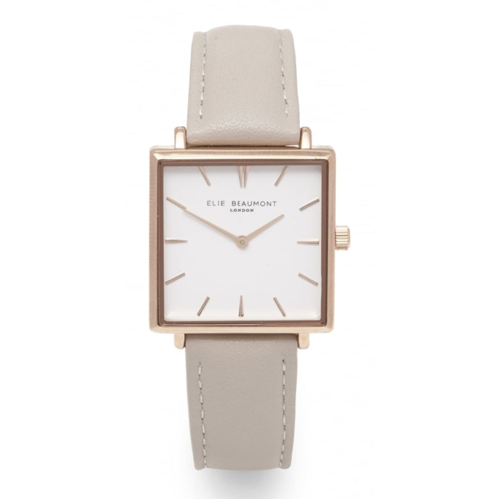 Bayswater Square Rose Gold Case With White Dial & Stone Strap Ladies Watch