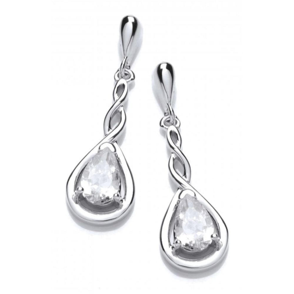 Silver & CZ Celtic Twist Drop Earrings