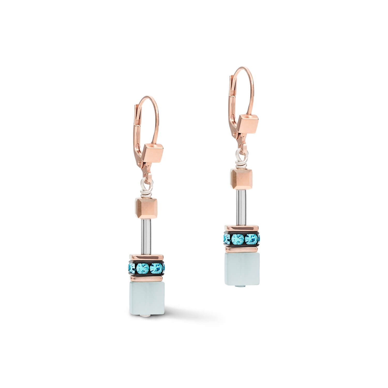 Swarovski Crystals & Gemstones Aqua-Beige Geo Cube Pierced Earrings