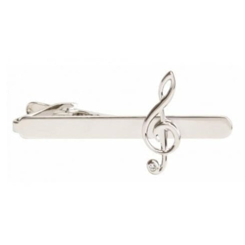 Rhodium Plated Treble Clef Tie Bar