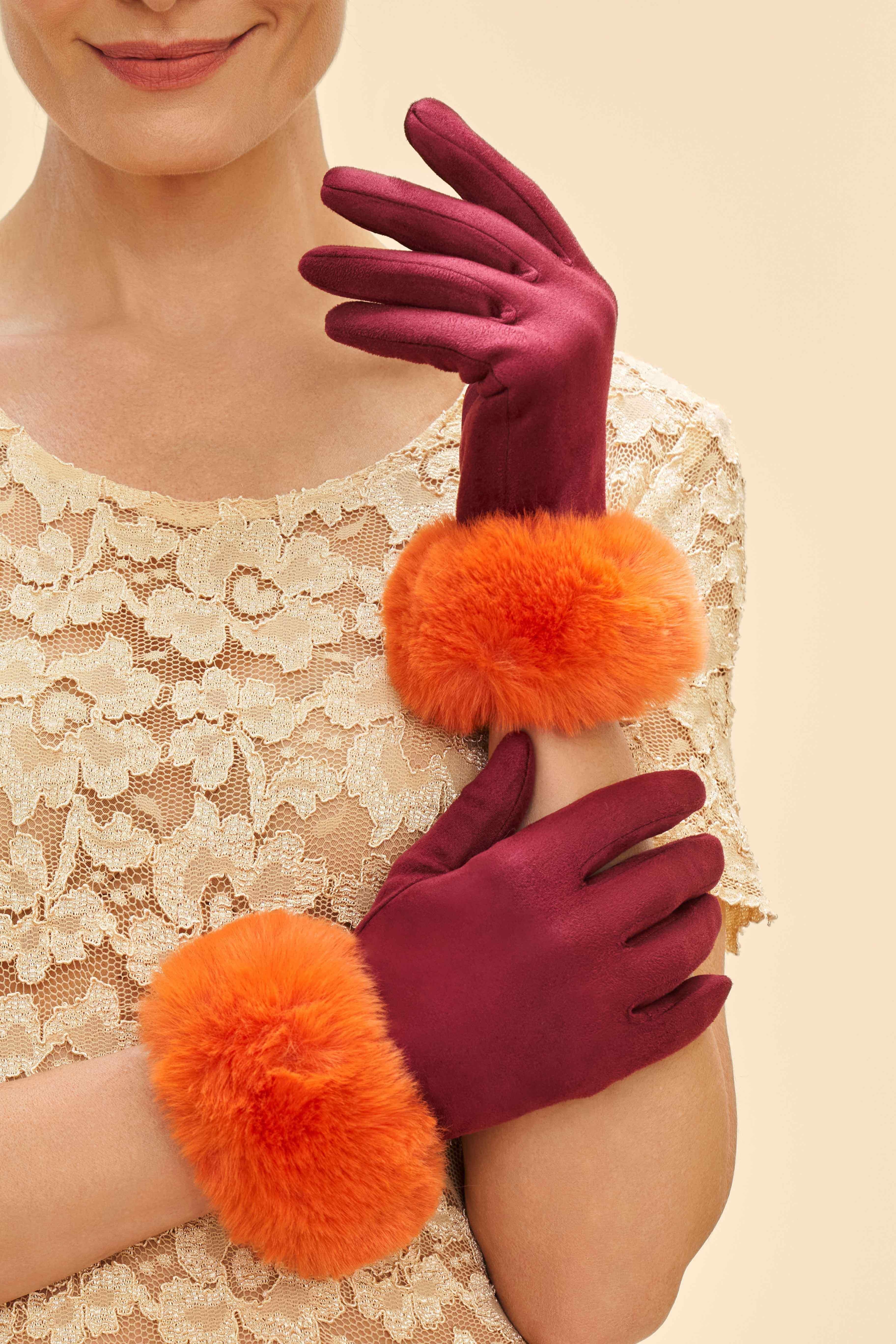 Bettina Gloves - Burgundy & Tangerine