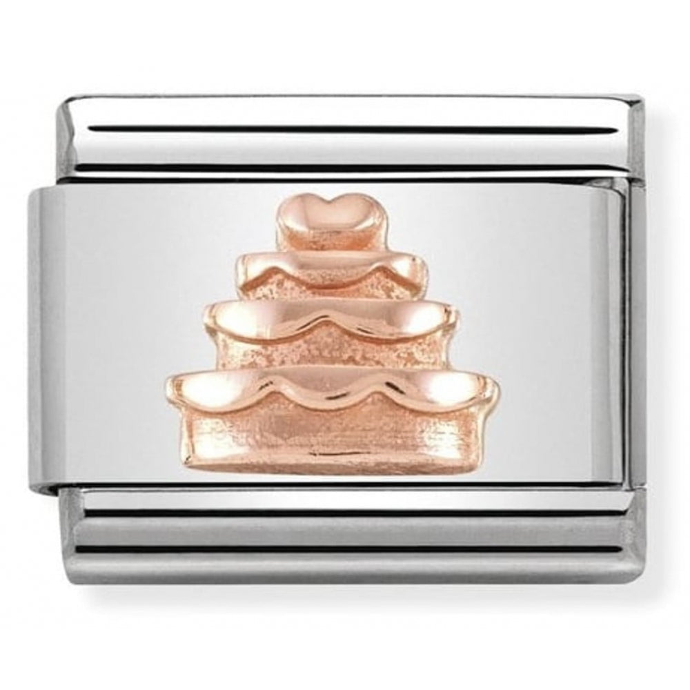 Composable Classic Tiered Cake Symbol In Stainless Steel And Rose Gold Charm