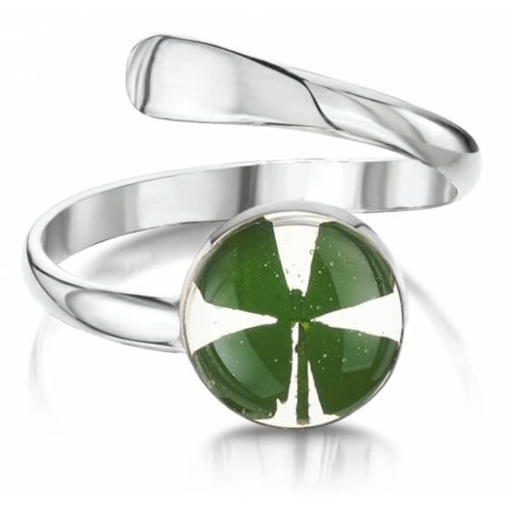 Silver Ring (Adjustable) - Four leaf clover - Round