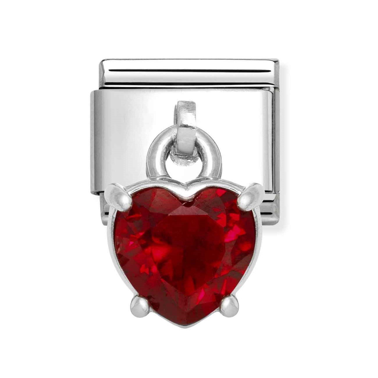 Composable Classic Link With Heart Cut Red CZ Charm In 925 Silver