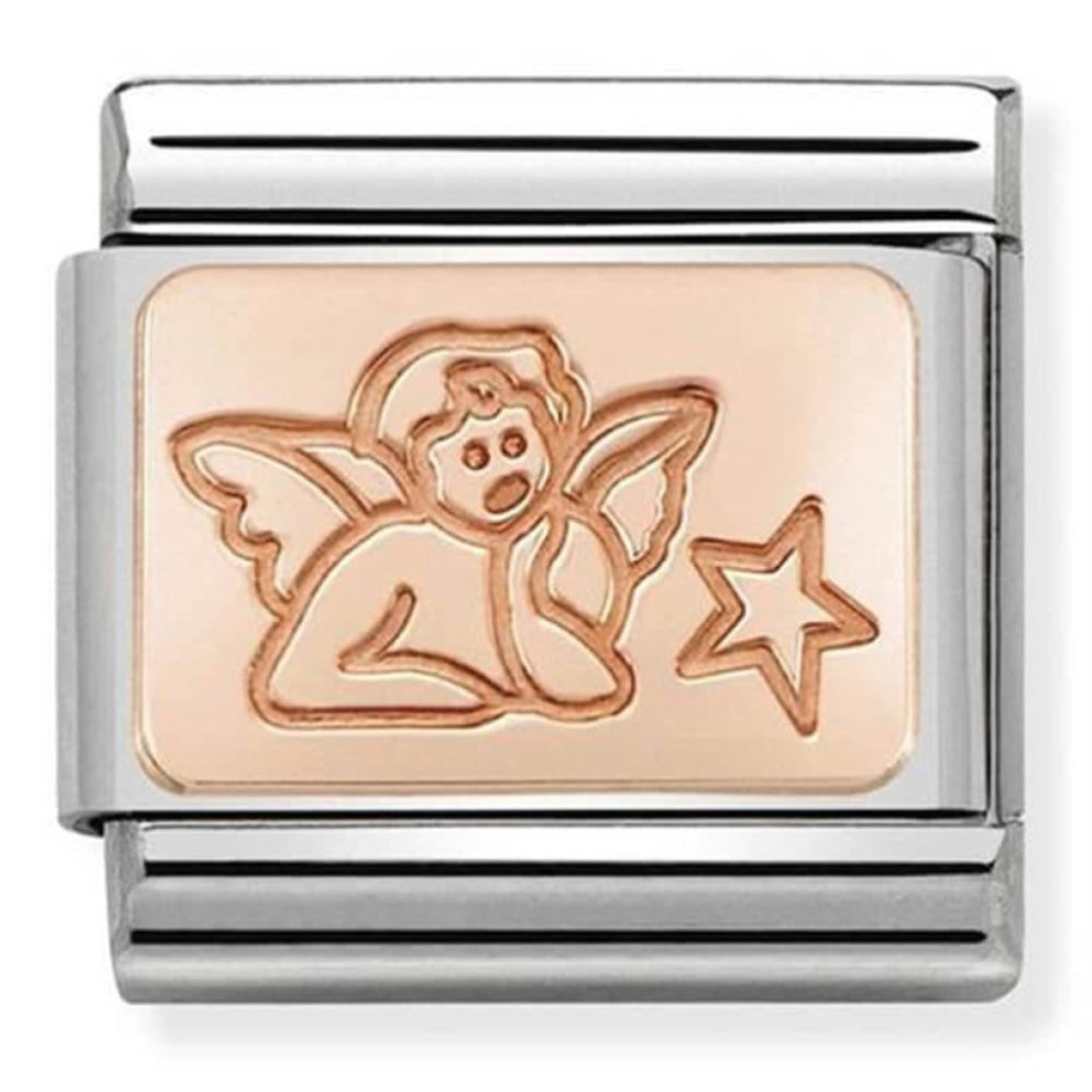 Classic Plates In Steel & 9K Rose Gold Custom Angel Of Wishes Link