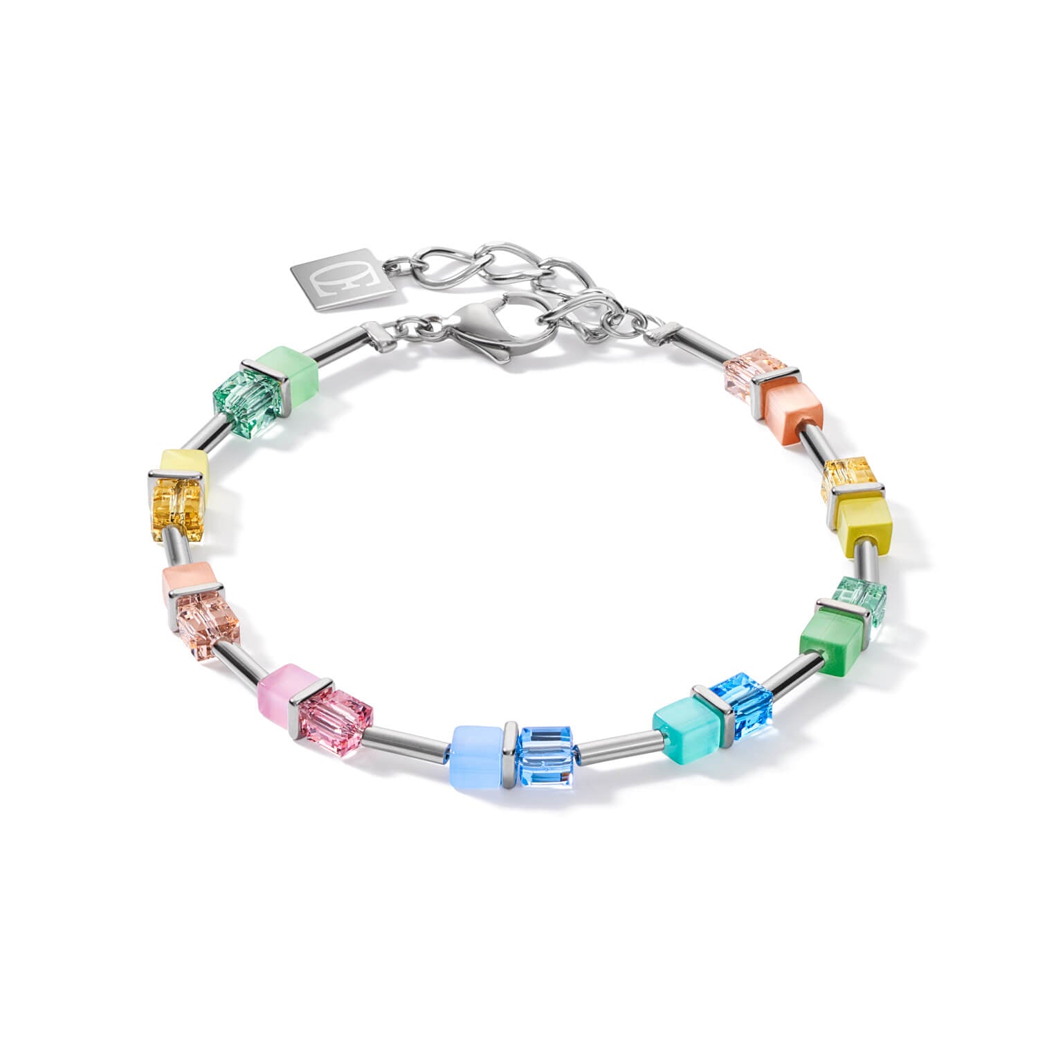 Multicolour Pastel-Silver Geo Cube Bracelet
