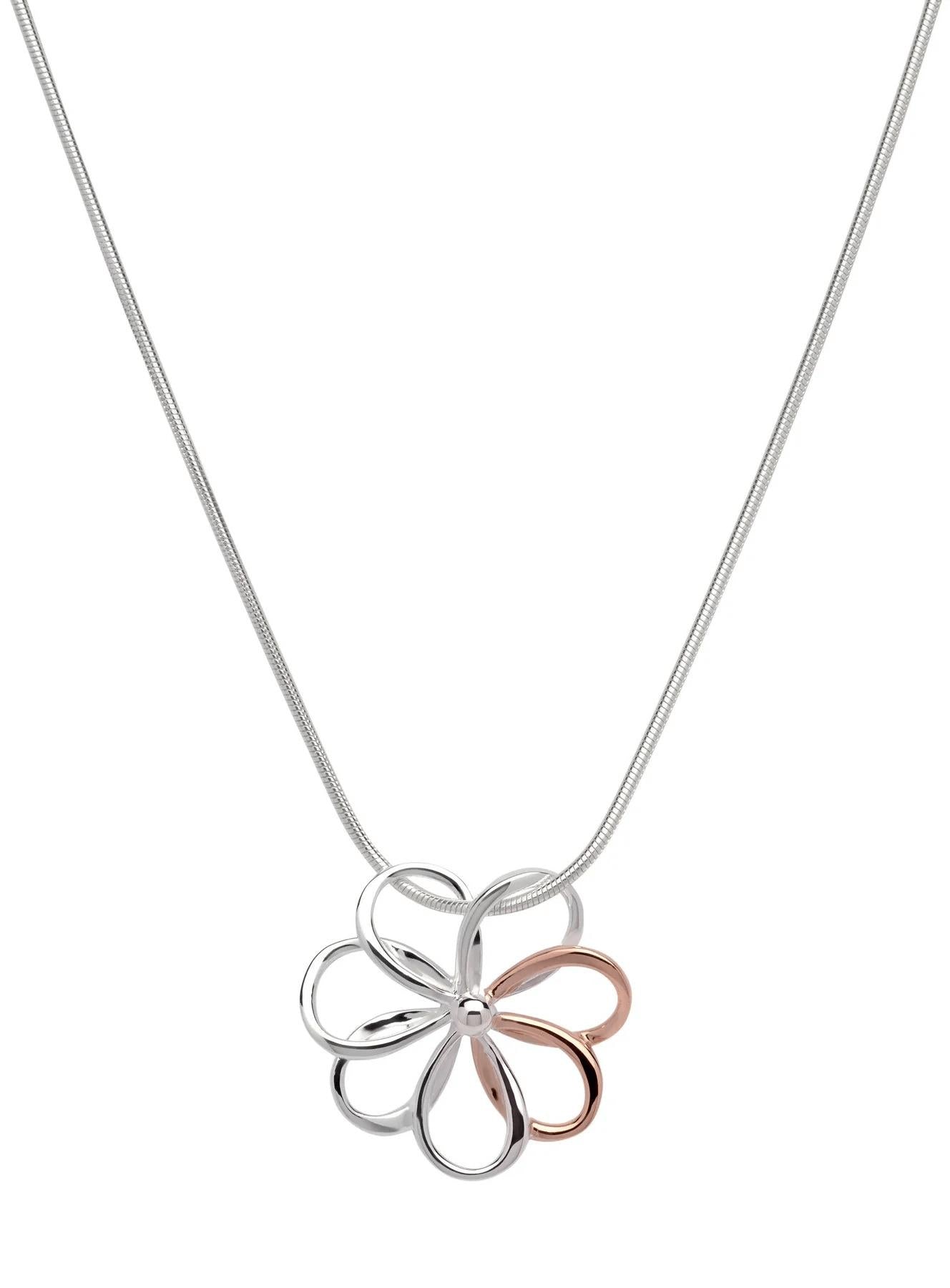 Silver & Rose Gold Plating Flower Pendant Necklace