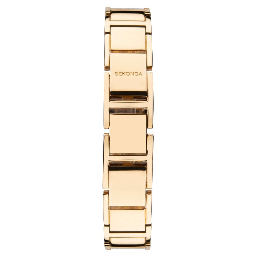 Two Tone Gold Plated Bracelet & Case With Gold Stone Set Dial Ladies Watch