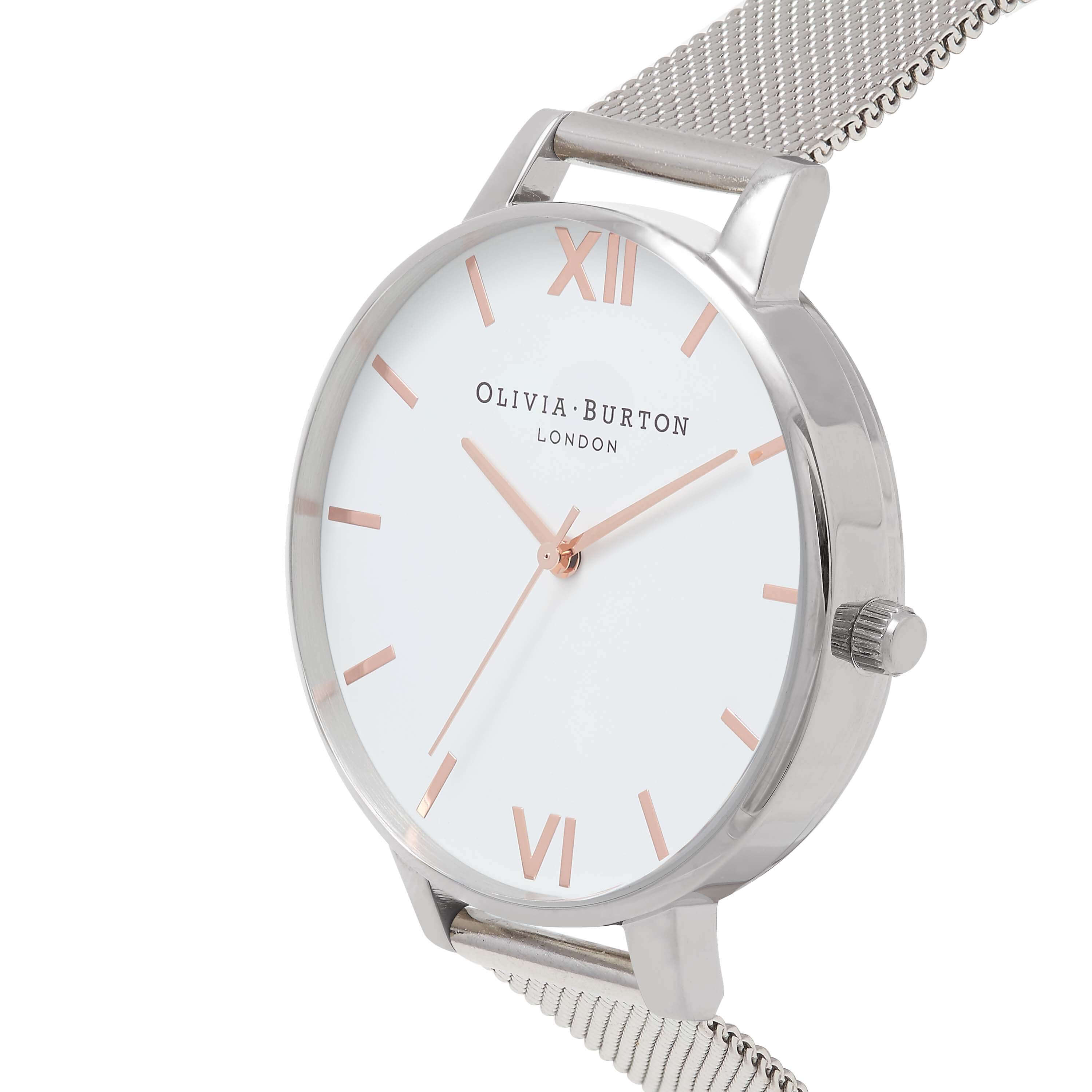 Stainless Steel White Dial Mesh Bracelet Strap Ladies Watch