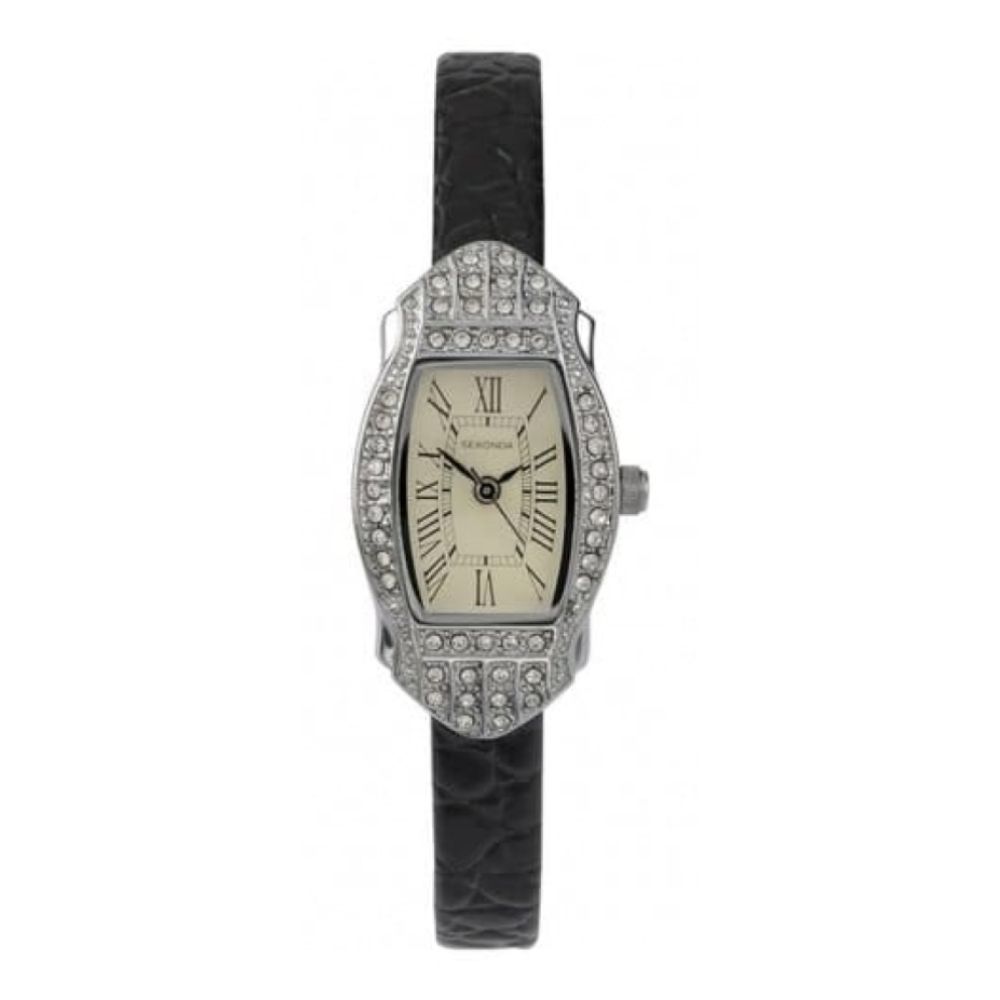 Ladies Black Leather Wrist Watch