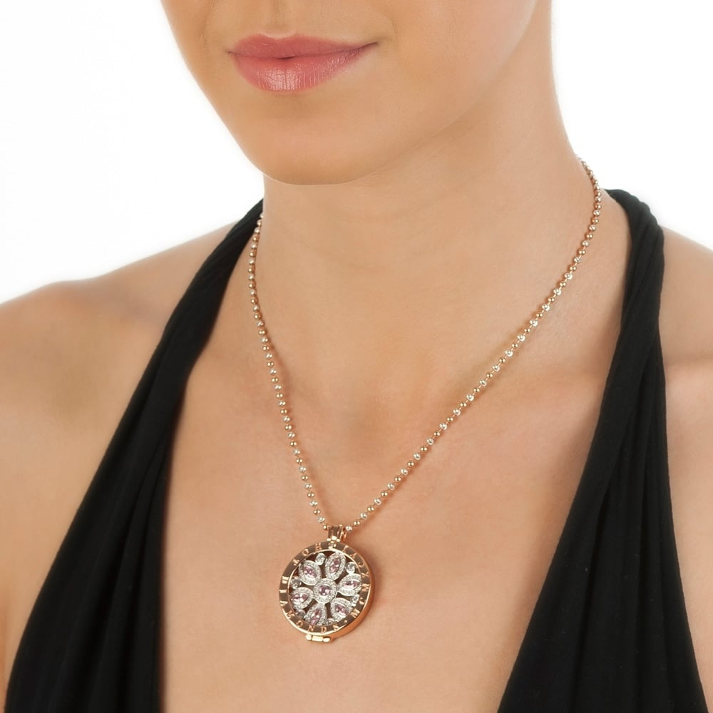 Silver Plated Coin With Pink CZ Stone