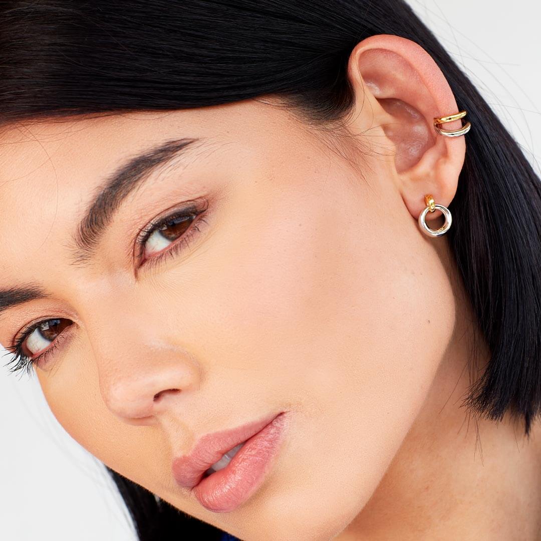 Bevel Cirque Link Golden Stud Drop Earrings