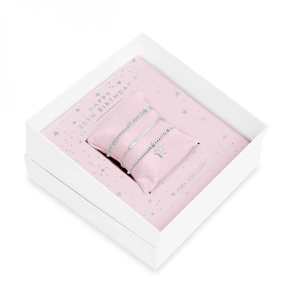 Occasion Gift Box | Happy 30th Birthday | Silver | Bracelets | X2 Bracelet 17.5cm Stretch X1 Bracelet 20cm