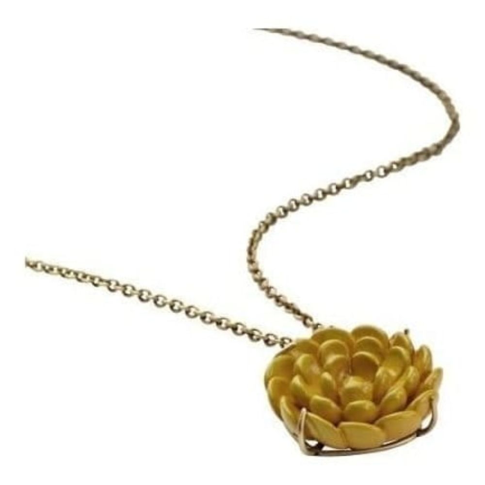 Ladies Yellow Carved Resin Flower Necklace