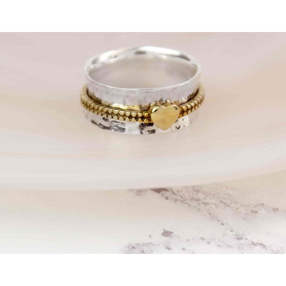 Heart On Double Band Silver/Brass Spinning Ring